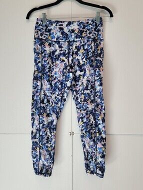 GAIAM Floral Cropped Yoga Leggings Women's S Blue Purple Athletic Pants Pock